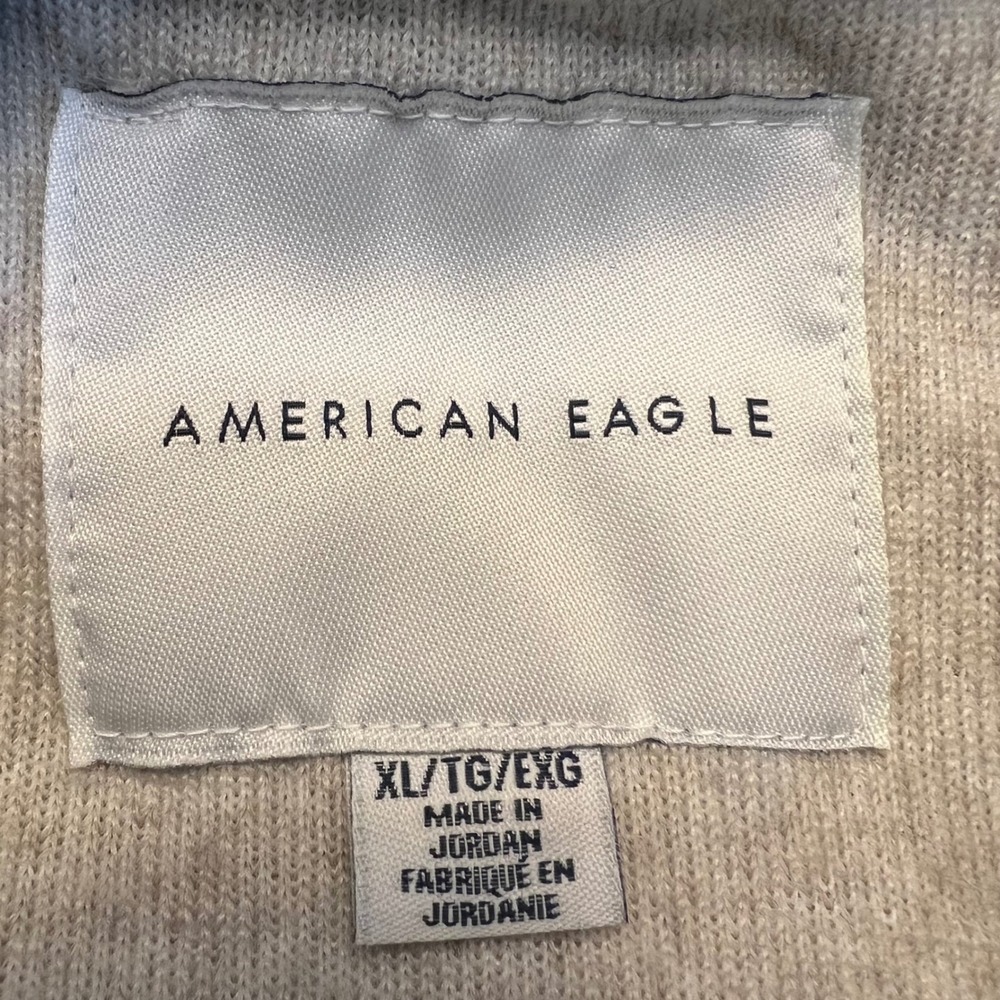 American Eagle Navy Tan‎ Gray Color Block Sherpa Fleece Men's Hoodie Size XL - Picture 2 of 10